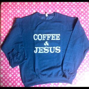 Coffee and Jesus JERZEES NUBLEND MEDIUM Vintage Blue Sweatshirt. NWOT
